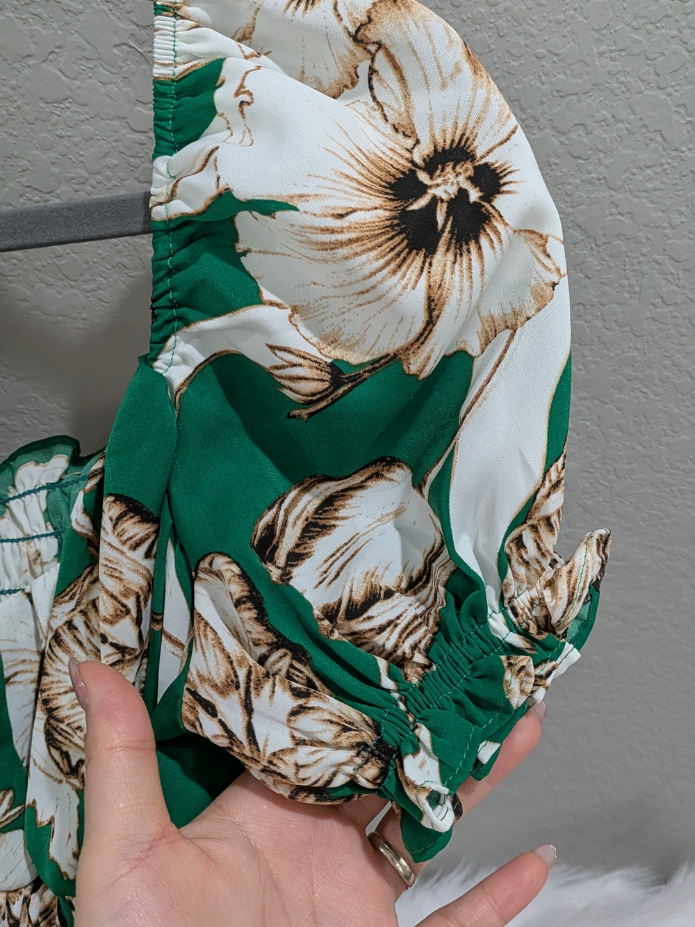 Green Floral Puff-Sleeve Midi Dress festival spirit size Small - Picture 4 of 7